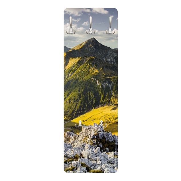 Appendiabiti pannello verde Montagne e valle delle Alpi di Lechtal in Tirolo