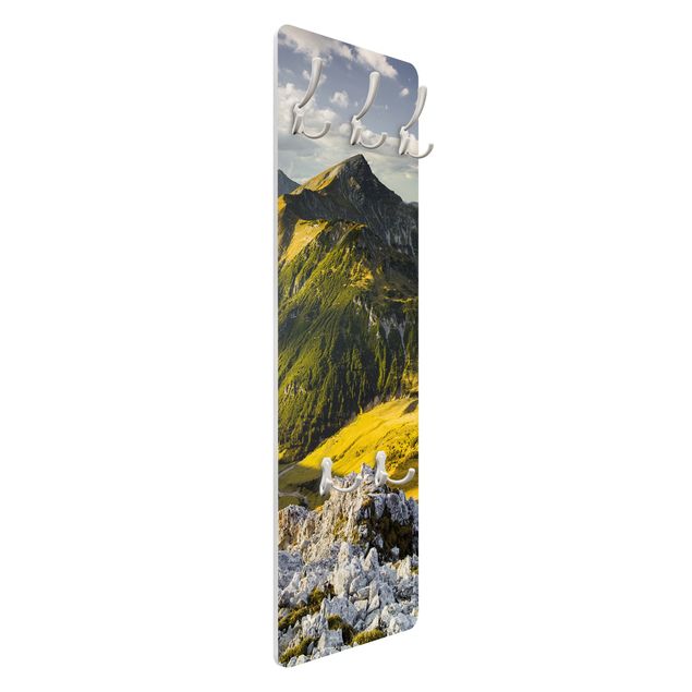 Appendiabiti da parete con pannello Montagne e valle delle Alpi di Lechtal in Tirolo