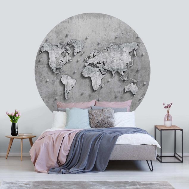 Carte da parati effetto pietra Mappa del mondo in cemento