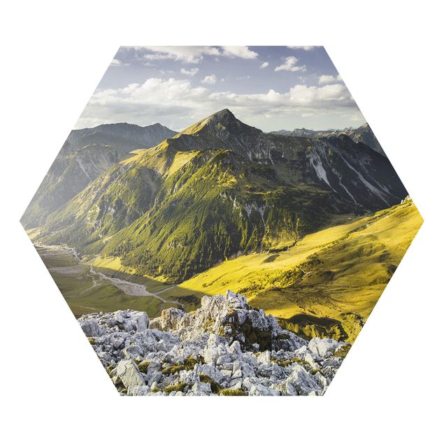 Quadri verdi Montagne e valle delle Alpi di Lechtal in Tirolo