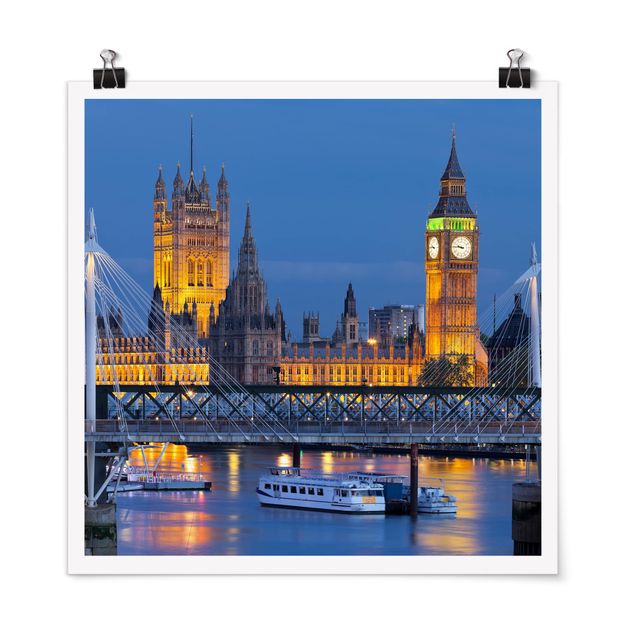 Quadri skyline  Big Ben e Westminster Palace a Londra di notte