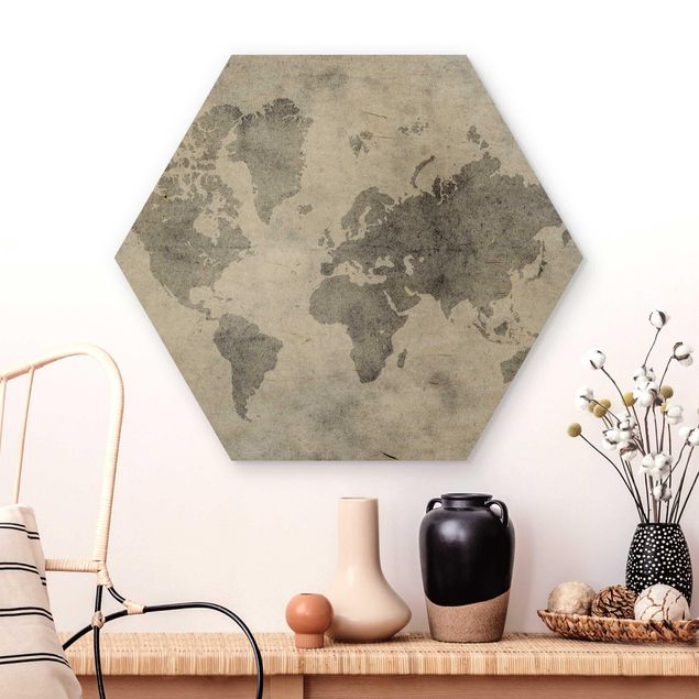 Quadri in legno vintage Mappa del mondo vintage II