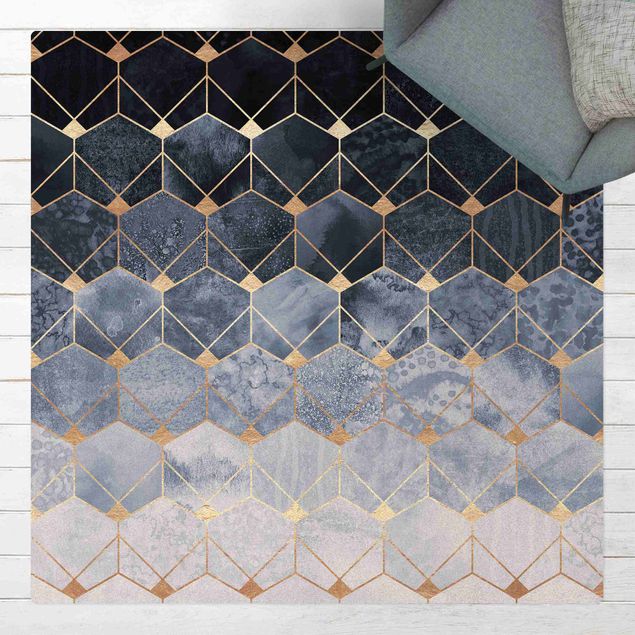 tappeto design moderno Art Déco - Geometria blu dorata