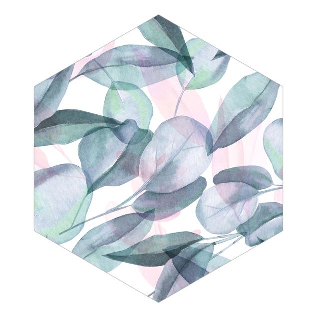 Fotomurali Acquerello di foglie di eucalipto blu e rosa