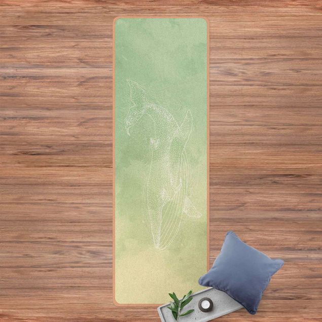 tappeto design moderno Balena blu su acquerello verde