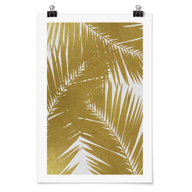 Riproduzioni quadri famosi Vista attraverso le foglie di palma dorate