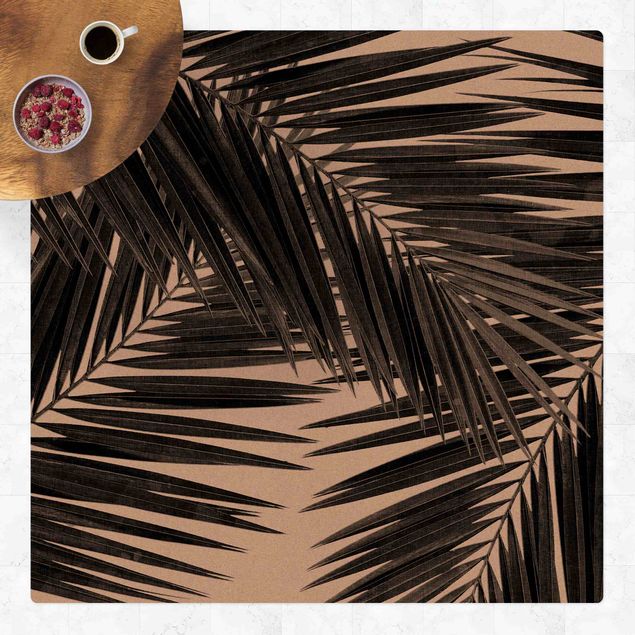 Tappeti giungla Vista sulle foglie di palma in bianco e nero