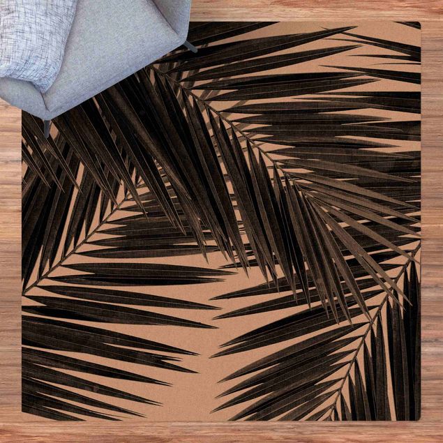 tappeto design moderno Vista sulle foglie di palma in bianco e nero