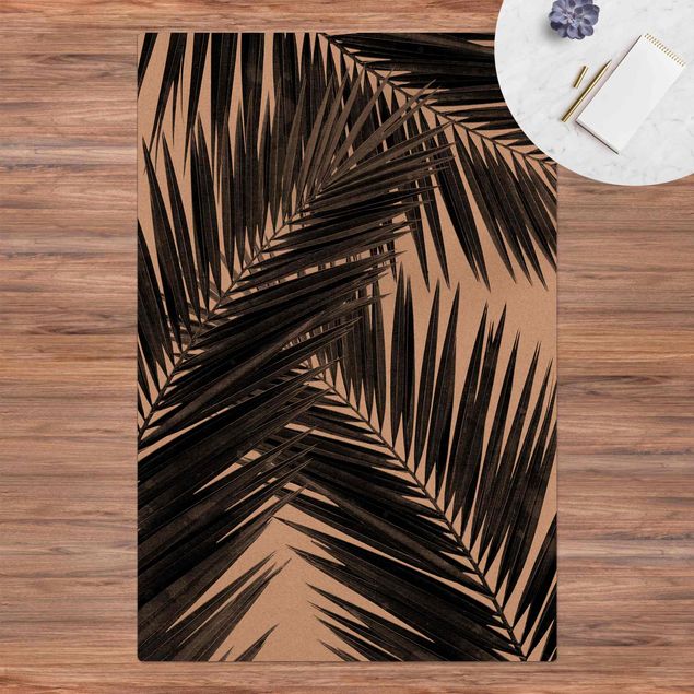Tappeti moderni Vista sulle foglie di palma in bianco e nero