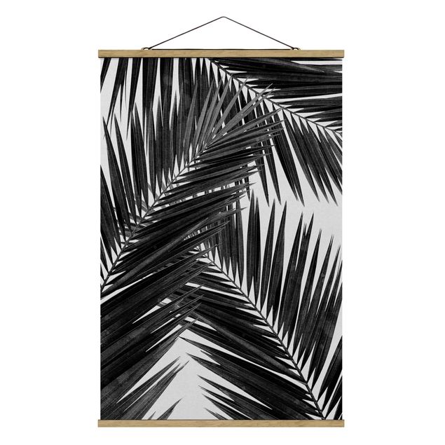 Quadri moderni bianco e nero Vista sulle foglie di palma in bianco e nero