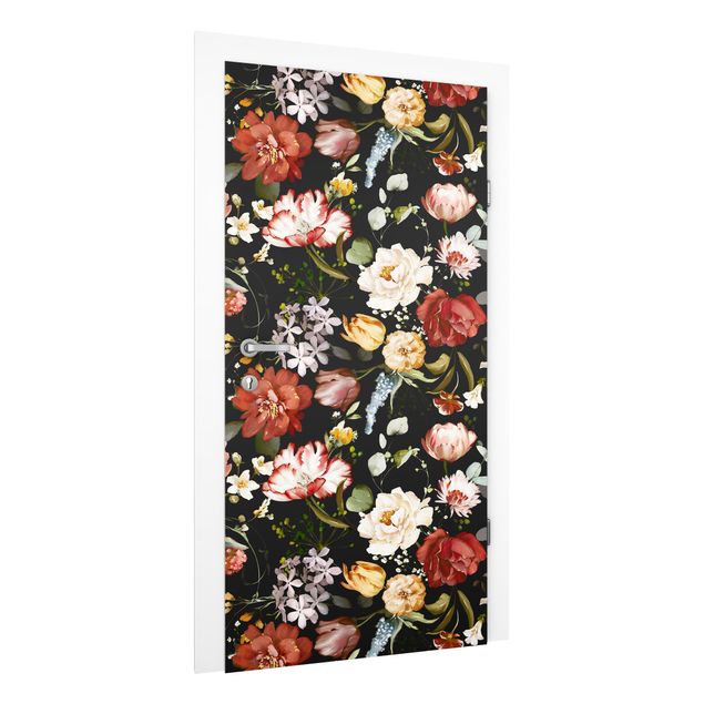 Carte da parati con rose Fiori acquerello su sfondo nero