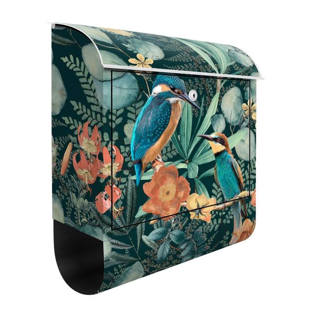Cassette della posta con fiori Paradiso floreale Martin pescatore e colibrì