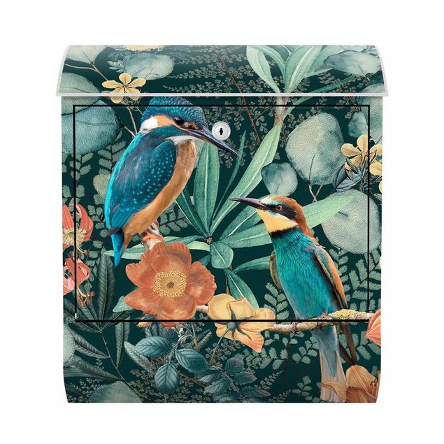 Cassetta postale vintage Paradiso floreale Martin pescatore e colibrì