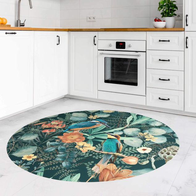 tappeto design moderno Paradiso floreale Martin pescatore e colibrì