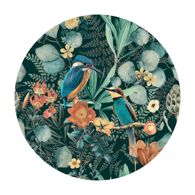 Tappeti con motivi naturali Paradiso floreale Martin pescatore e colibrì
