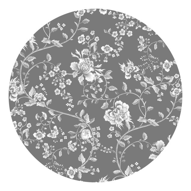 Carta da parati floreale Viticci di fiori su grigio