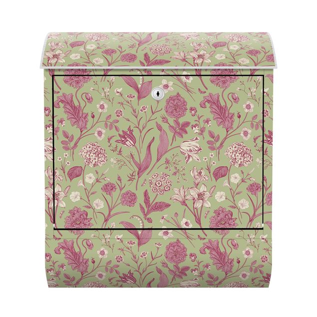 Cassetta postale vintage Danza dei fiori in verde menta e rosa pastello