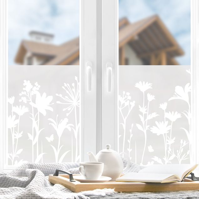 Adesivi per finestre con disegni Prato fiorito in estate