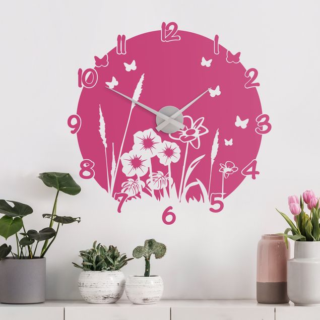 Stickers murali piante Prato fiorito con farfalle