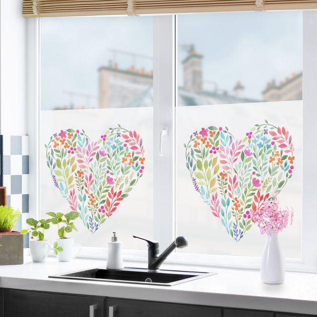Pellicole colorate per vetri Acquerello floreale come cuore