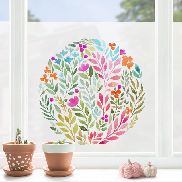 Adesivi per finestre con disegni Acquerello floreale in cerchio