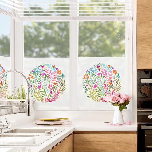Pellicole colorate per vetri Acquerello floreale in cerchio