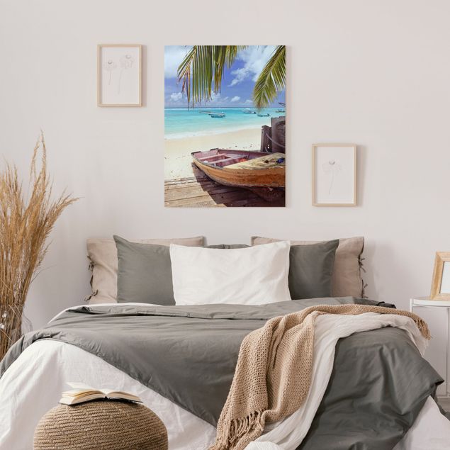 Quadri su tela con spiaggia Barca sotto le palme