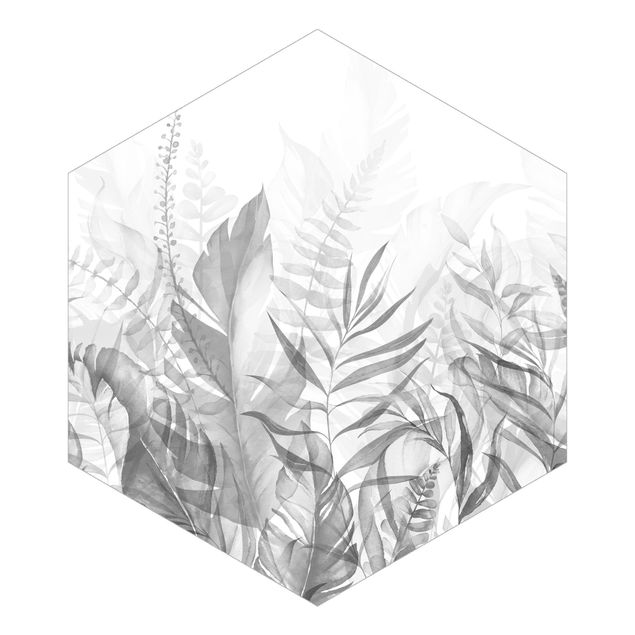 Fotomurali Botanica - Foglie tropicali grigio