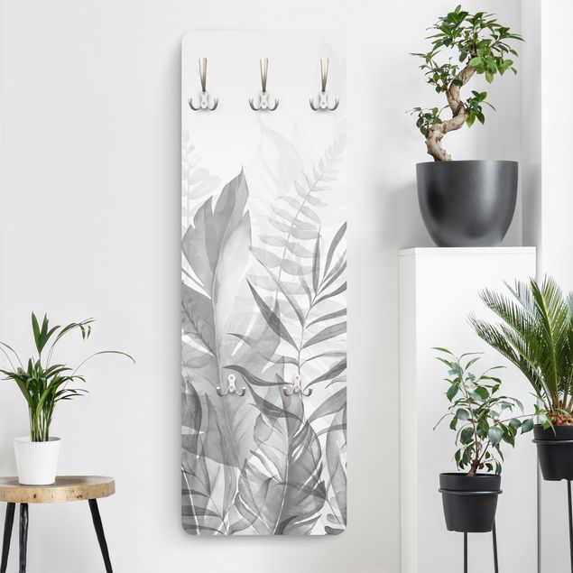 Appendiabiti pannello con fiori Botanica - Foglie tropicali in grigio
