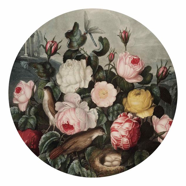 Carta da parati moderne Illustrazione botanica vintage di rose