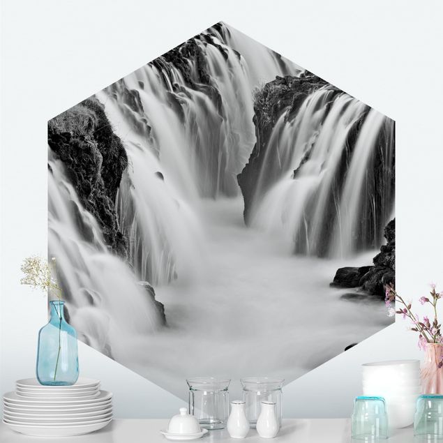 Carta da parati cascata Cascata Brúarfoss in Islanda Bianco e nero