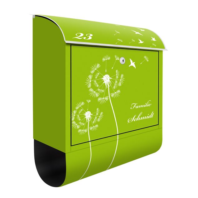Cassette della posta con fiori Testo personalizzato Soffione Verde Mela