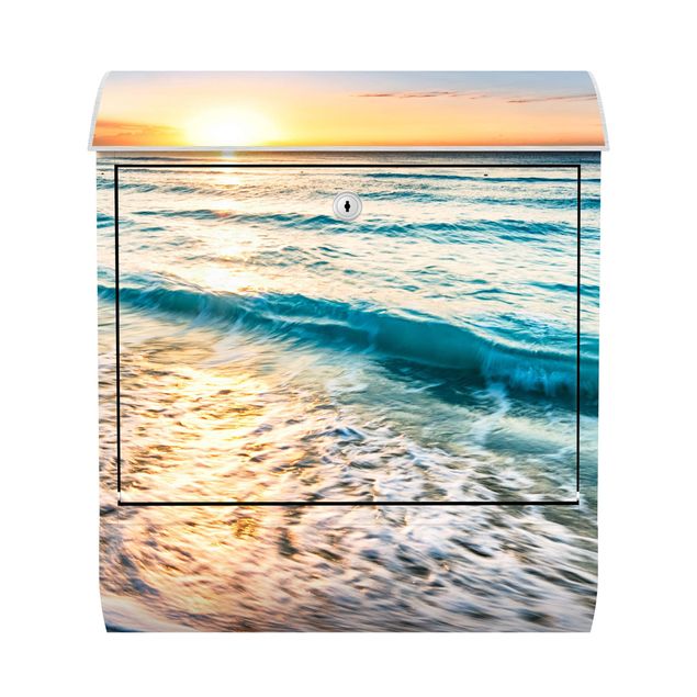 Cassetta postale blu Tramonto in spiaggia