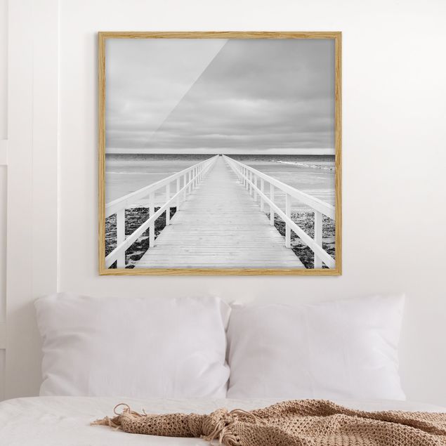 Quadri con cornice con spiaggia Ponte in Svezia Bianco e nero
