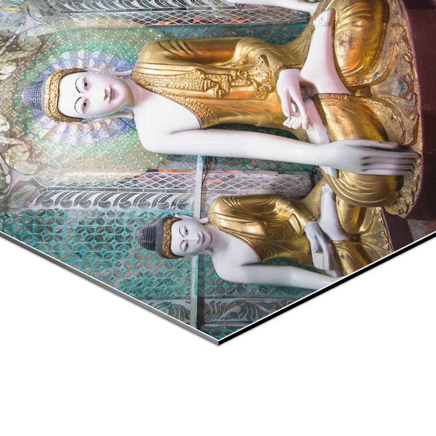 Esagono in Alluminio Dibond - Statue di Buddha
