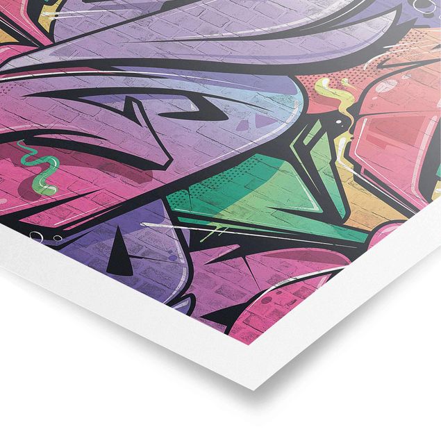 Stampe Muro di mattoni con graffiti colorati