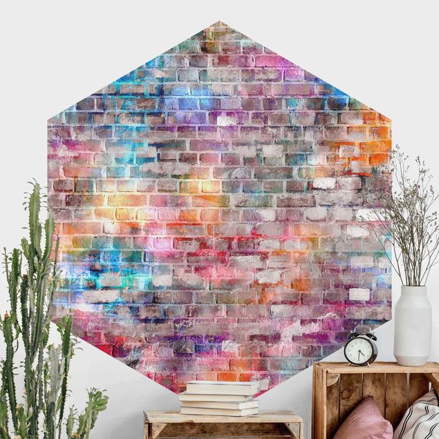 Carte da parati adesive Muro di mattoni colorati in stile shabby