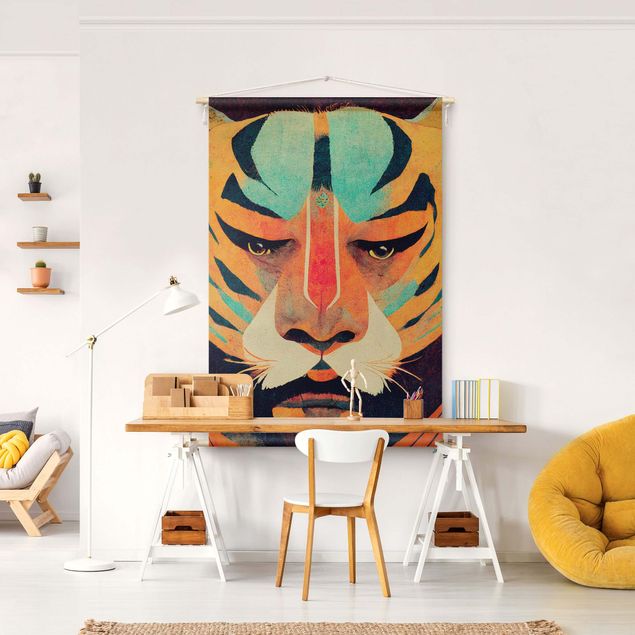 Arazzo da parete XXL Illustrazione di tigre colorata