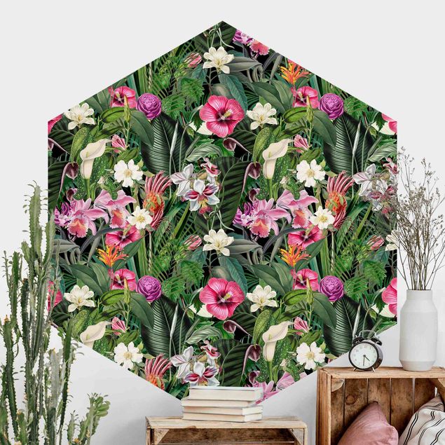 Carte da parati adesive Collage di fiori tropicali colorati