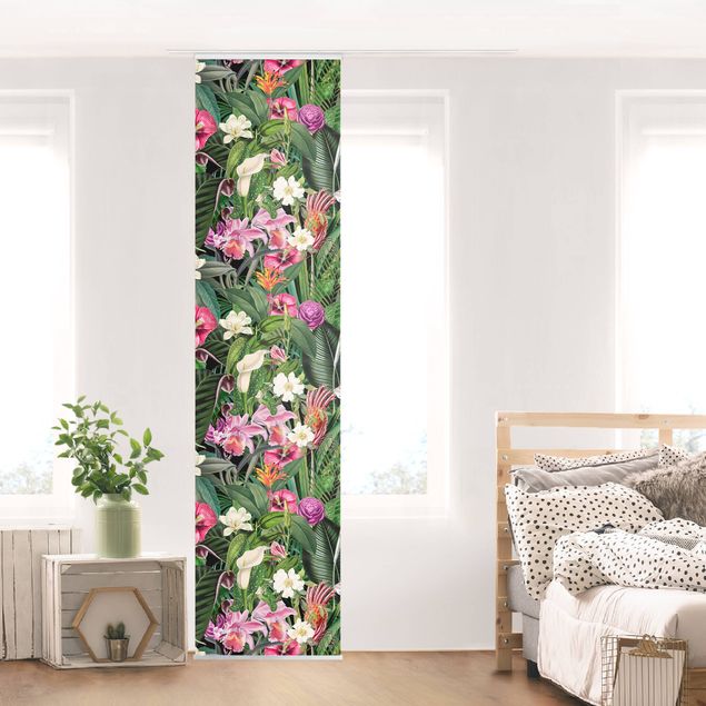 Tende a pannello scorrevoli con fiori Collage di fiori tropicali colorati