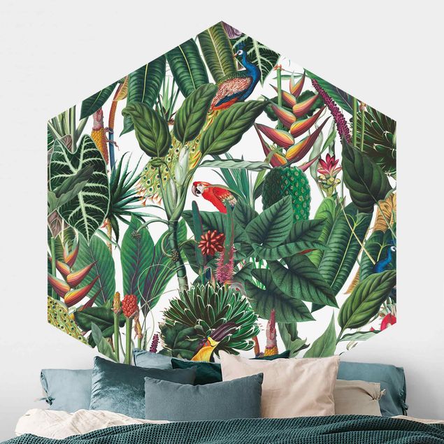 Carte da parati adesive Motivo di foresta tropicale colorata