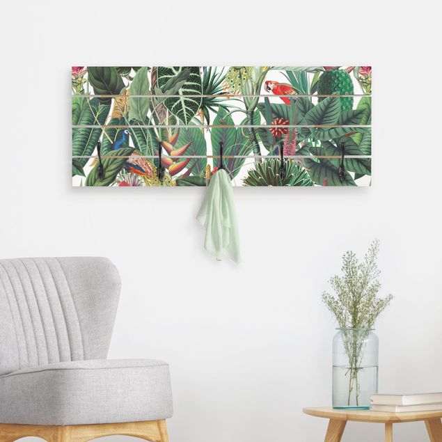 Appendiabiti pannello con fiori Motivo di foresta tropicale colorata