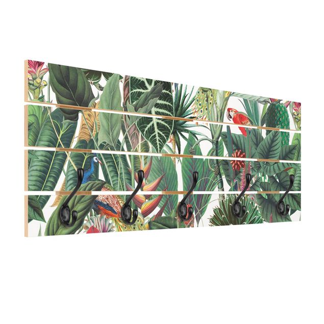 Appendiabiti da parete con pannello Motivo di foresta tropicale colorata