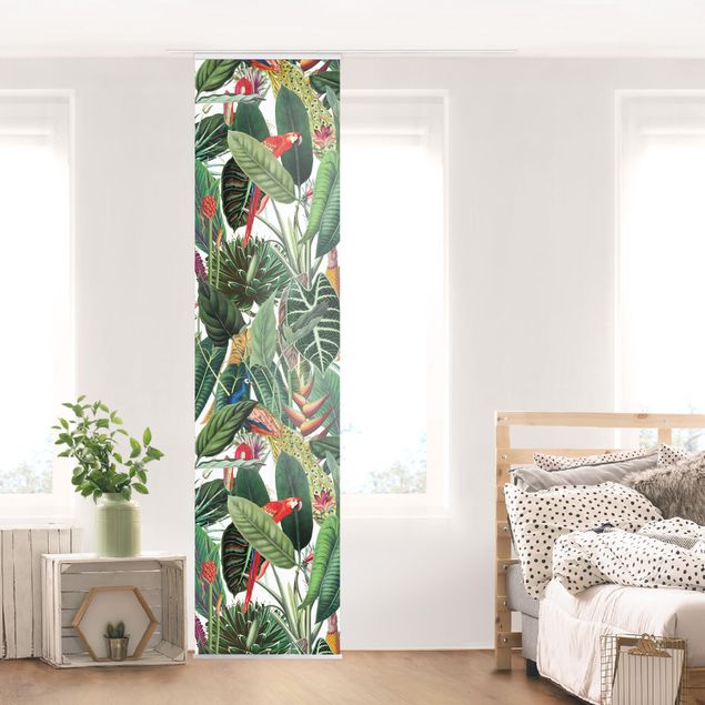Tende a pannello scorrevoli con fiori Motivo di foresta tropicale colorata