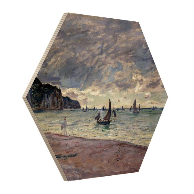 Stile di pittura Claude Monet - Barche da pesca davanti alla spiaggia e alle scogliere di Pourville