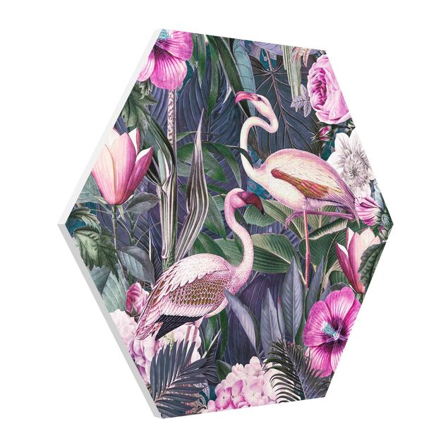 Riproduzioni quadri famosi Collage colorato - Fenicotteri rosa nella giungla