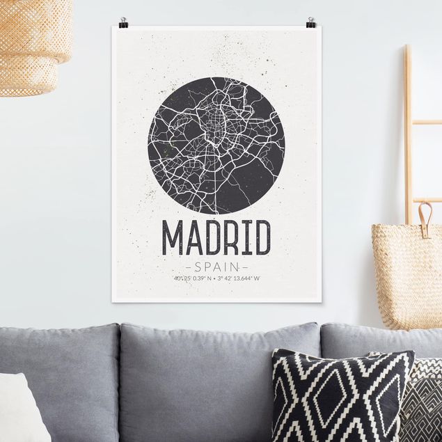 Quadri moderni per arredamento Mappa di Madrid - Retrò