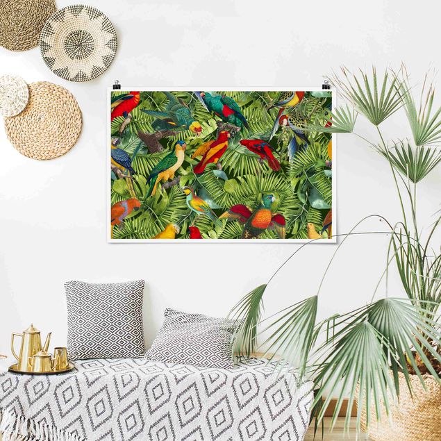 Quadri fiori Collage colorato - Pappagalli nella giungla