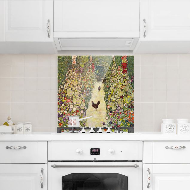 Stile artistico Gustav Klimt - Sentiero del giardino con galline