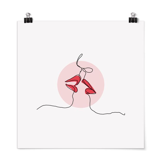 Quadri rossi Line Art - Bacio di labbra